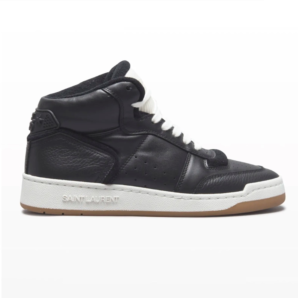 Saint Laurent Black Leather High-Top Court Sneakers